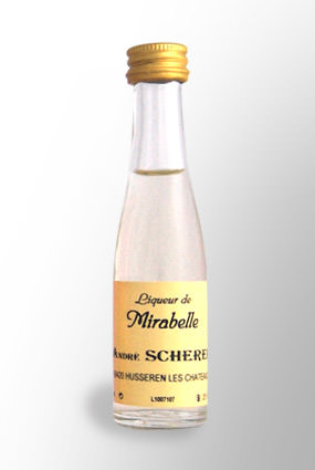 Mignonnette de liqueur de Mirabelle 25° - Achat en ligne de petite bouteille de mirabelle - André Scherer en Alsace