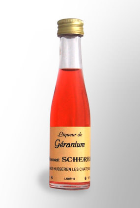 Mignonnette de liqueur de Géranium 18° - Vente de petite bouteille de Géranium - André Scherer en Alsace