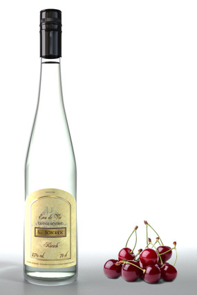 Vente d'eau de vie de cerise : Bouteille de Kirsch André Scherer - Alsace - Bouteille d'alcool de cerises : Acheter le Kirsch André Scherer - Alsace