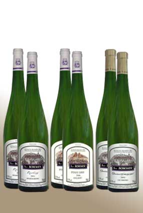 Coffret de d�gustation de Grands Crus d'Alsace � prix discount - 6 bouteilles vins de Grand Cru : 2 Riesling, 2 Pinot Gris et 2 Gewurztraminer
