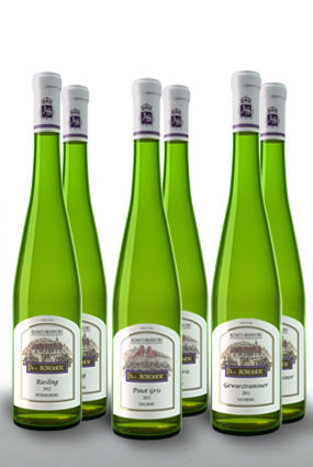 Coffret de dégustation de Grands Crus d'Alsace à prix discount - 3 Riesling Grand Cru Pfersigberg et 3 Gewurztraminer Grand Cru Eichberg