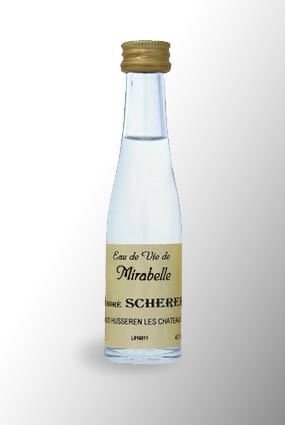 Mignonnette d'eau de vie de mirabelle 43° - Achat en ligne de petite bouteille d'alcool de Mirabelle - André Scherer en Alsace