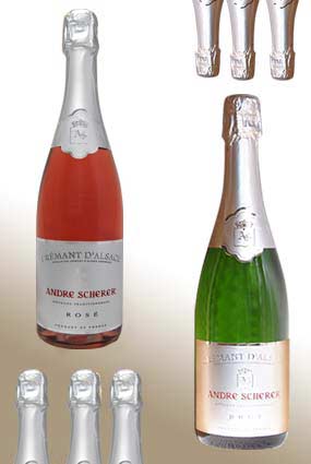 Coffret de d�gustation de Cr�mant Brut d'Alsace en promotion - 6 bouteilles : 3 Cr�mant d'Alsace Brut Ros� et 3 Cr�mant d'Alsace Brut T�te De Cuv�e 