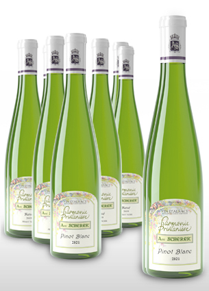 Vente de vin Pinot Blanc 2021 Harmonie Printaniere - Le Carton de 6 Bouteilles - Achat de bouteille de vin blanc d'Alsace aoc