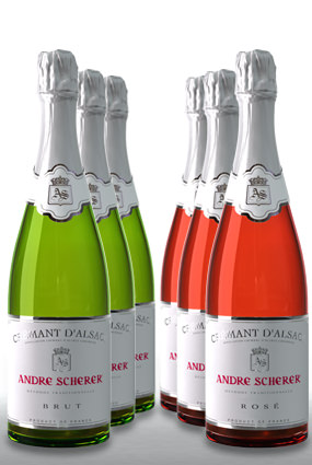 Coffret de dégustation de Crémant Brut d'Alsace en promotion - 6 bouteilles : 3 Crémant d'Alsace Brut Rosé et 3 Crémant d'Alsace Brut Tête De Cuvée 